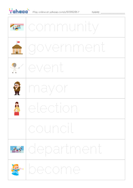 RAZ Vocabulary K: Community Government PDF one column image words