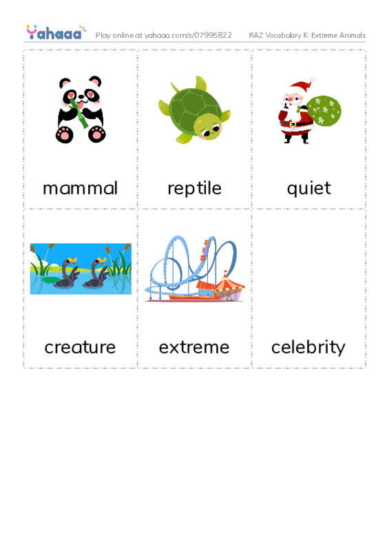 RAZ Vocabulary K: Extreme Animals PDF flaschards with images