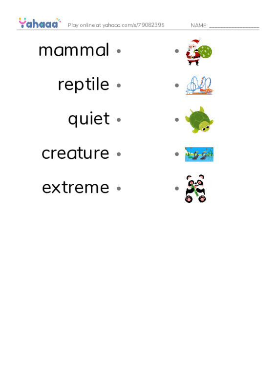 RAZ Vocabulary K: Extreme Animals PDF link match words worksheet