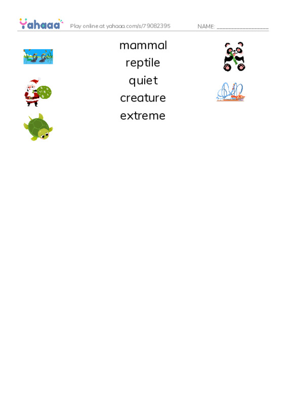 RAZ Vocabulary K: Extreme Animals PDF three columns match words