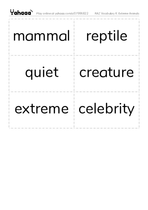 RAZ Vocabulary K: Extreme Animals PDF two columns flashcards