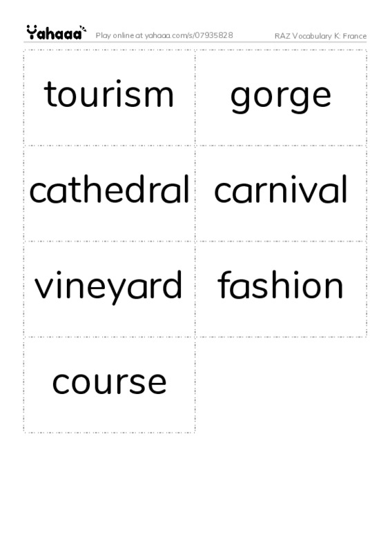 RAZ Vocabulary K: France PDF two columns flashcards