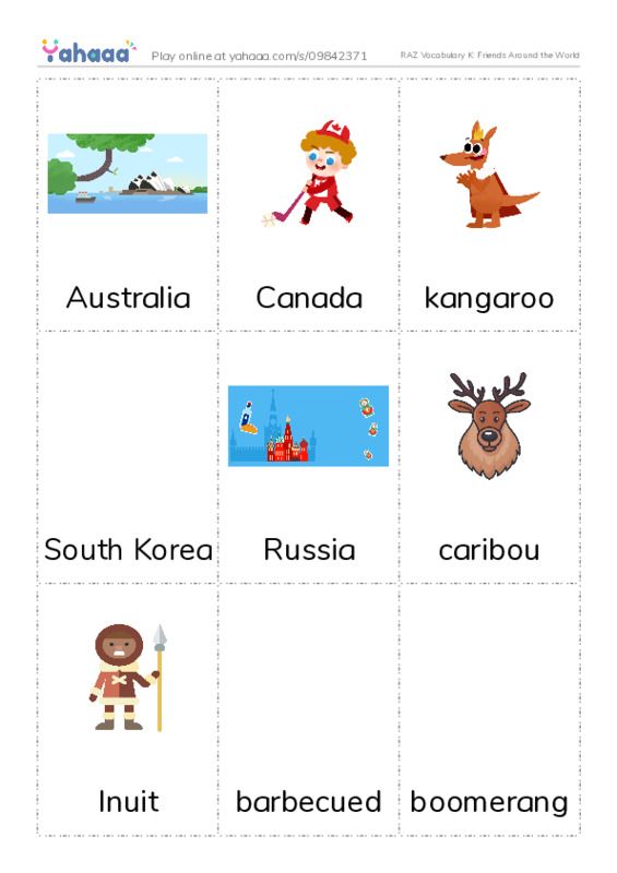 RAZ Vocabulary K: Friends Around the World PDF flaschards with images
