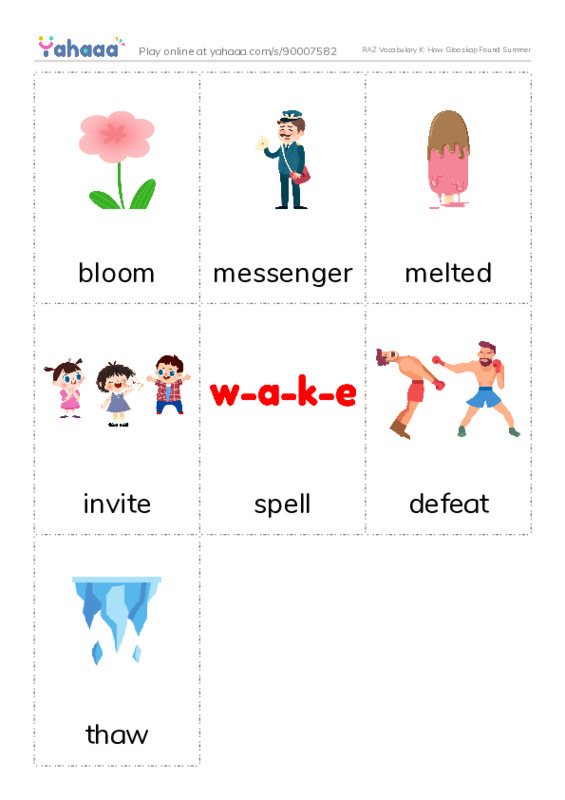 RAZ Vocabulary K: How Glooskap Found Summer PDF flaschards with images