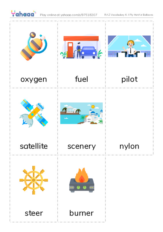 RAZ Vocabulary K: I Fly HotAir Balloons PDF flaschards with images