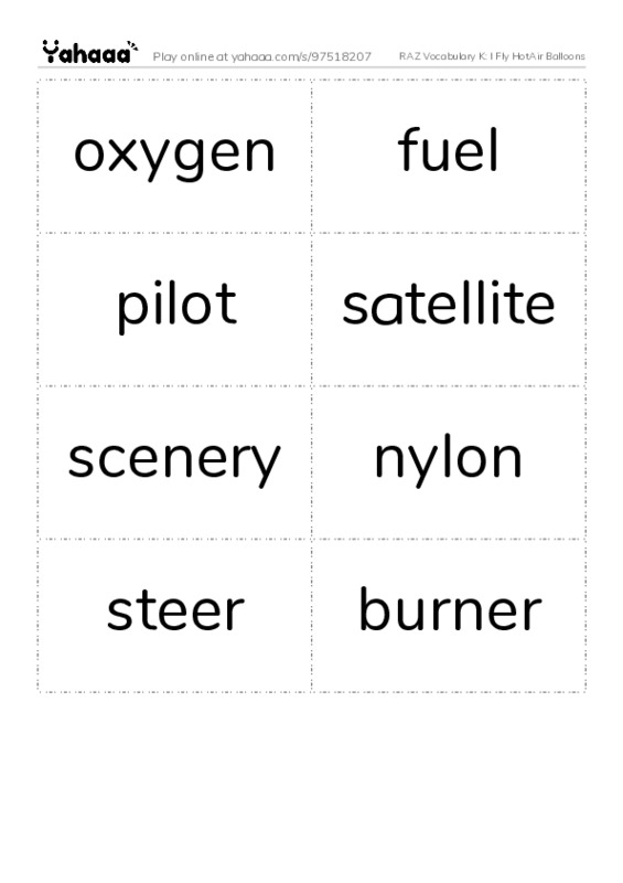 RAZ Vocabulary K: I Fly HotAir Balloons PDF two columns flashcards