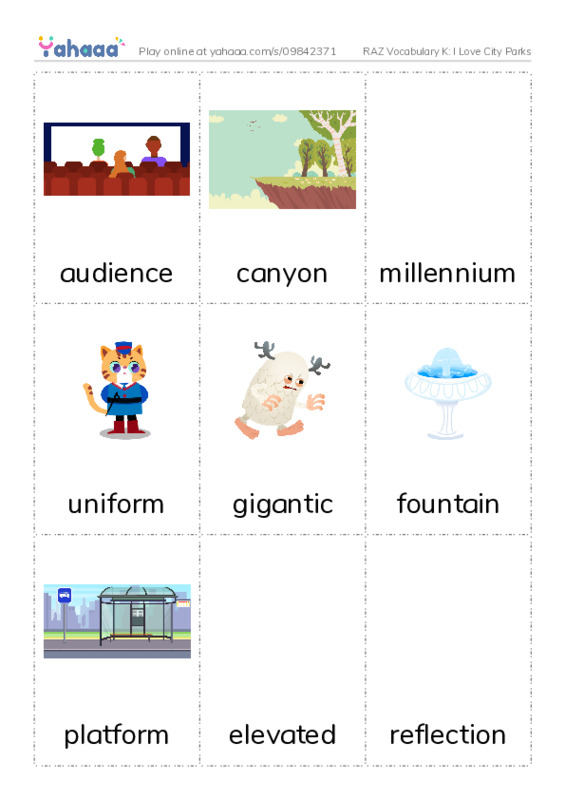 RAZ Vocabulary K: I Love City Parks PDF flaschards with images