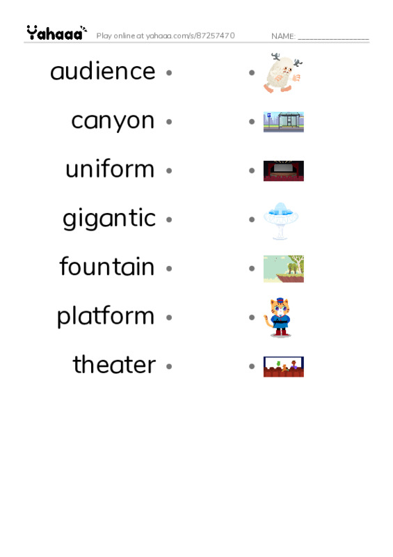 RAZ Vocabulary K: I Love City Parks PDF link match words worksheet