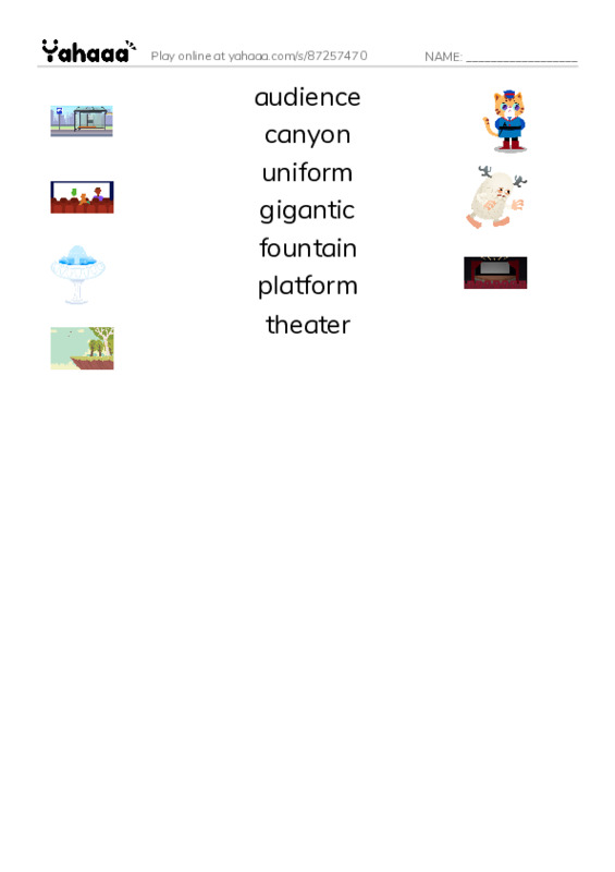 RAZ Vocabulary K: I Love City Parks PDF three columns match words