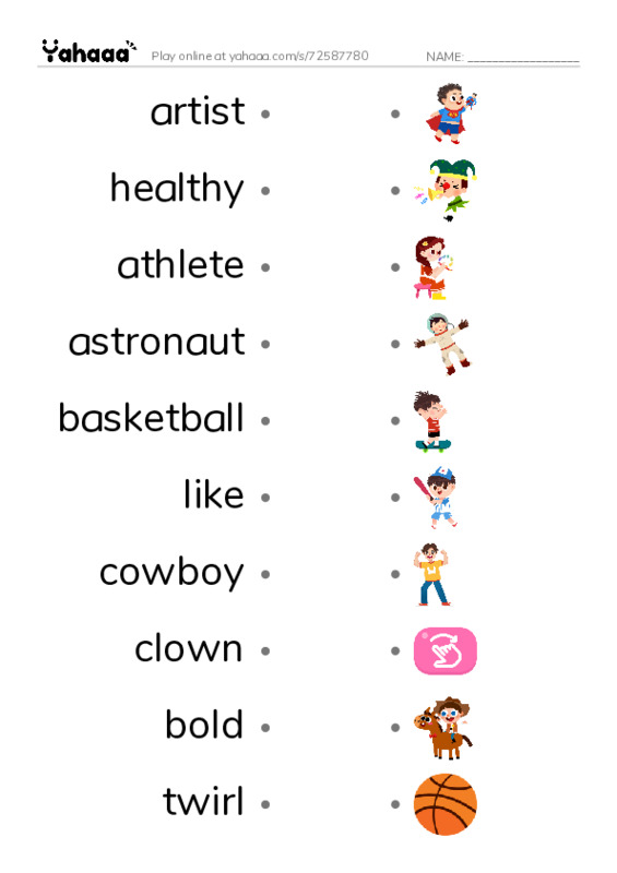 RAZ Vocabulary K: Id Like to Be PDF link match words worksheet