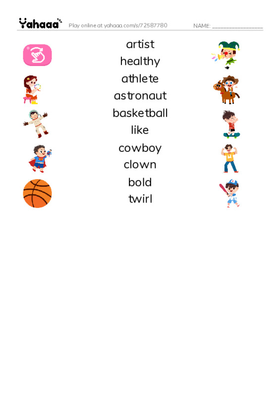 RAZ Vocabulary K: Id Like to Be PDF three columns match words