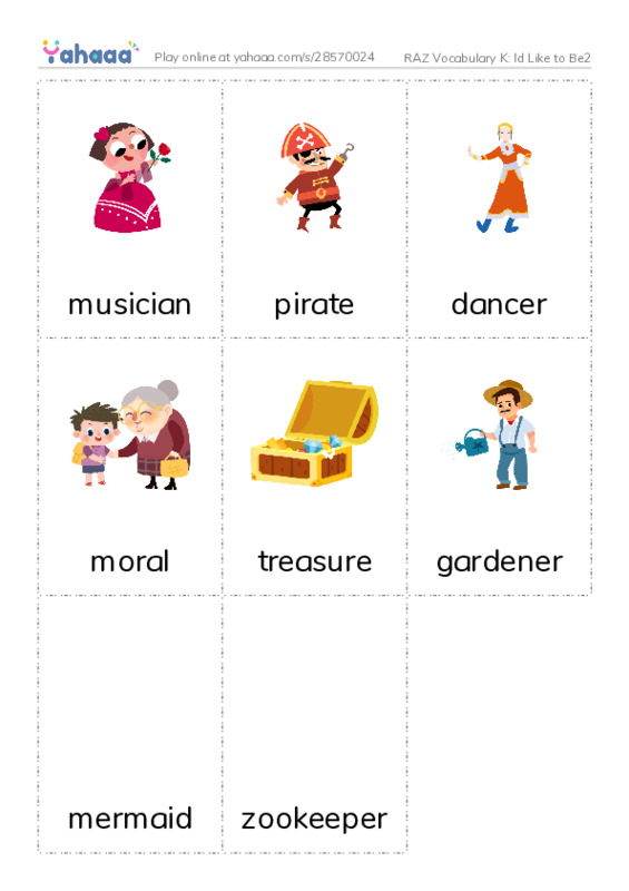 RAZ Vocabulary K: Id Like to Be2 PDF flaschards with images