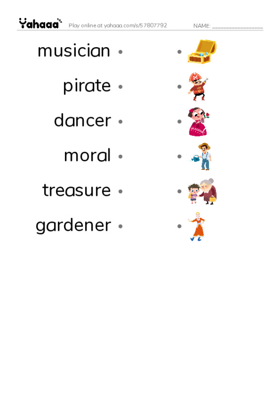 RAZ Vocabulary K: Id Like to Be2 PDF link match words worksheet