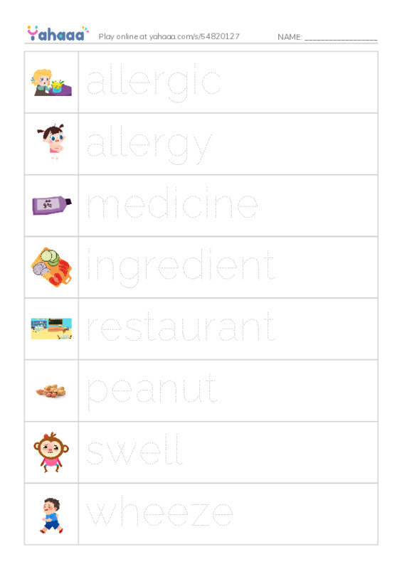 RAZ Vocabulary K: Im Allergic to Peanuts PDF one column image words
