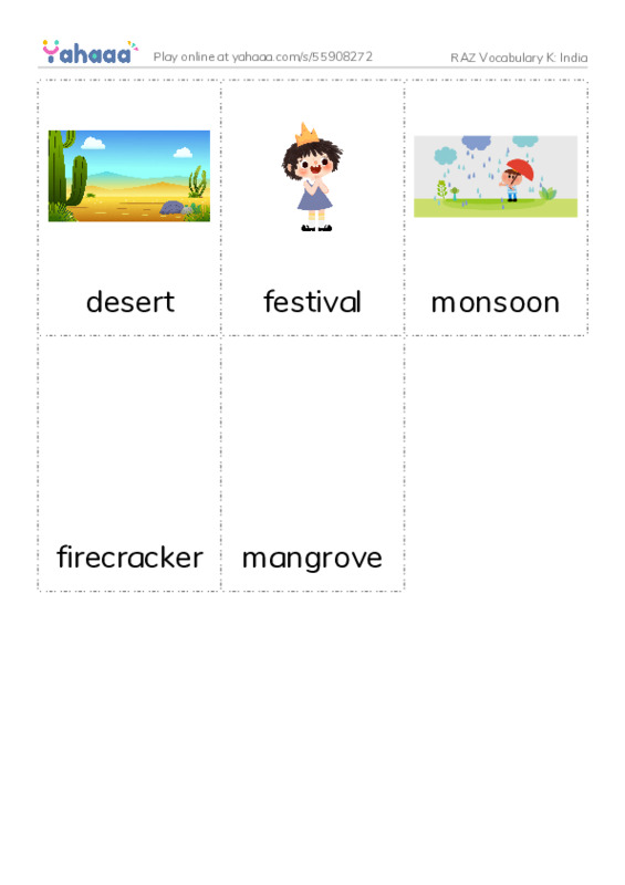 RAZ Vocabulary K: India PDF flaschards with images