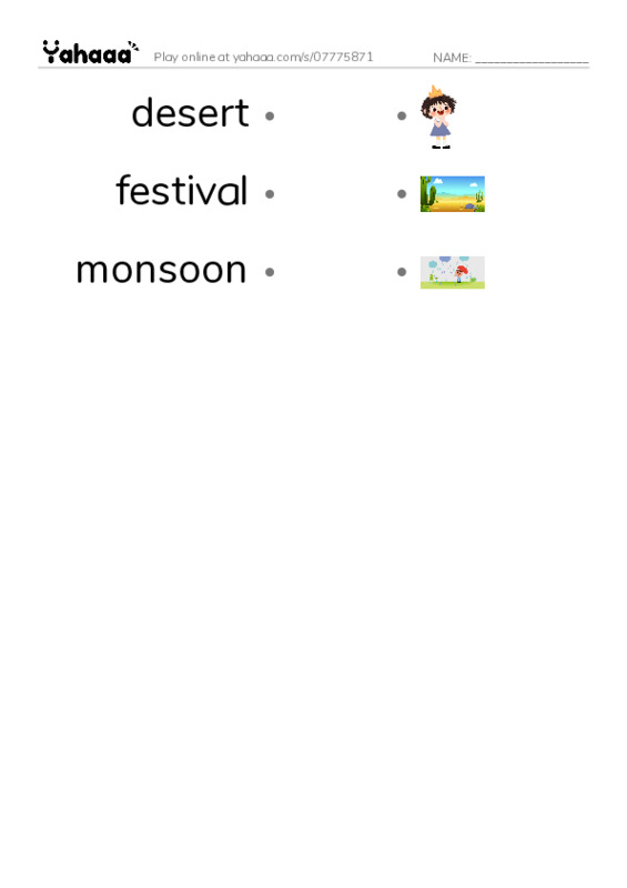 RAZ Vocabulary K: India PDF link match words worksheet