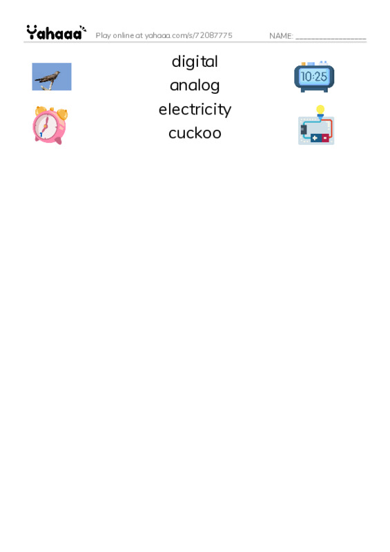 RAZ Vocabulary K: Its About Time PDF three columns match words