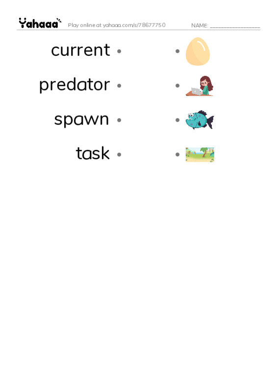 RAZ Vocabulary K: Leap A Salmons Story PDF link match words worksheet
