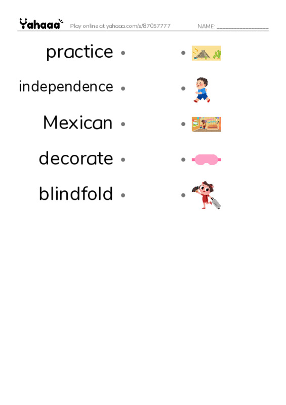 RAZ Vocabulary K: Marias Family Celebration PDF link match words worksheet