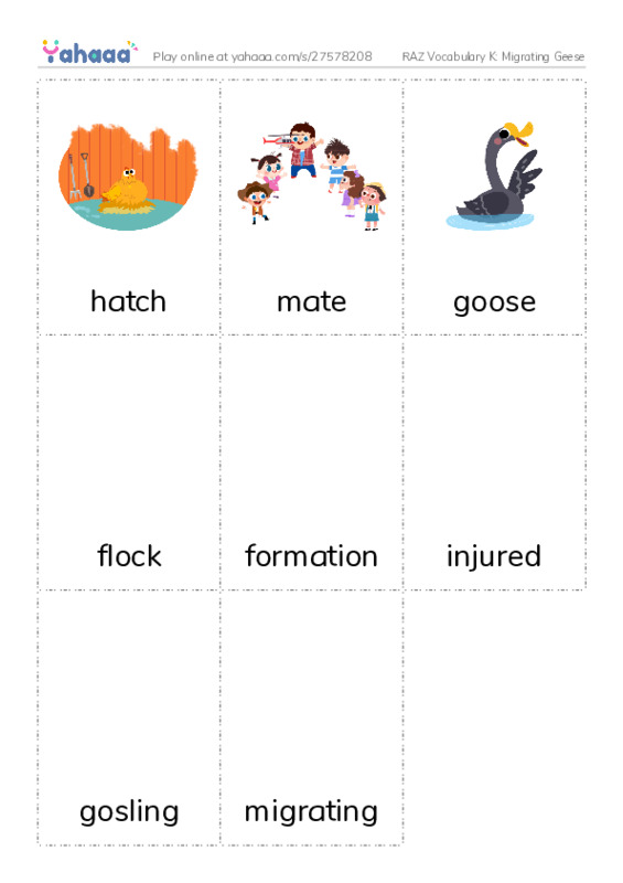 RAZ Vocabulary K: Migrating Geese PDF flaschards with images