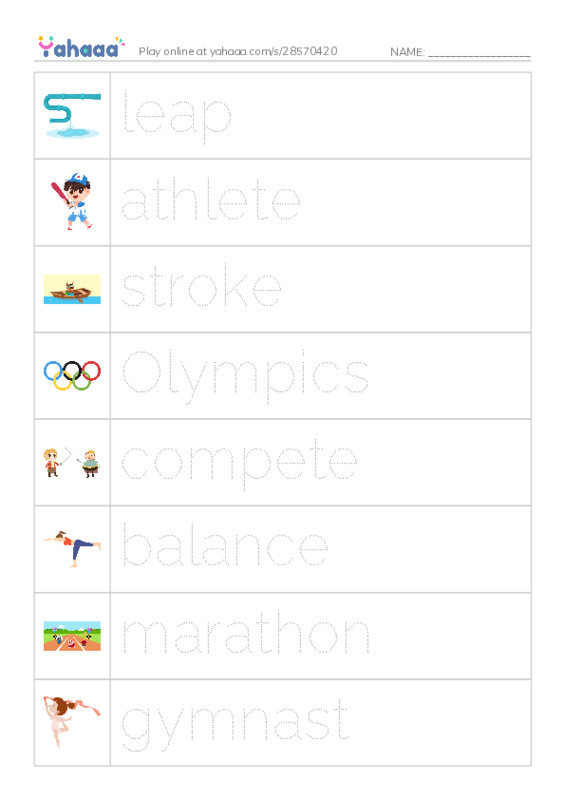 RAZ Vocabulary K: Summer Olympics Events PDF one column image words