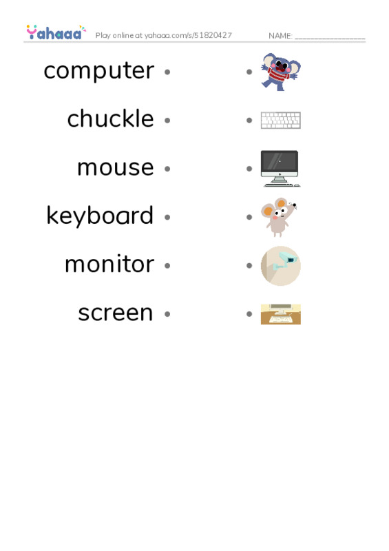RAZ Vocabulary K: The Mind Game PDF link match words worksheet
