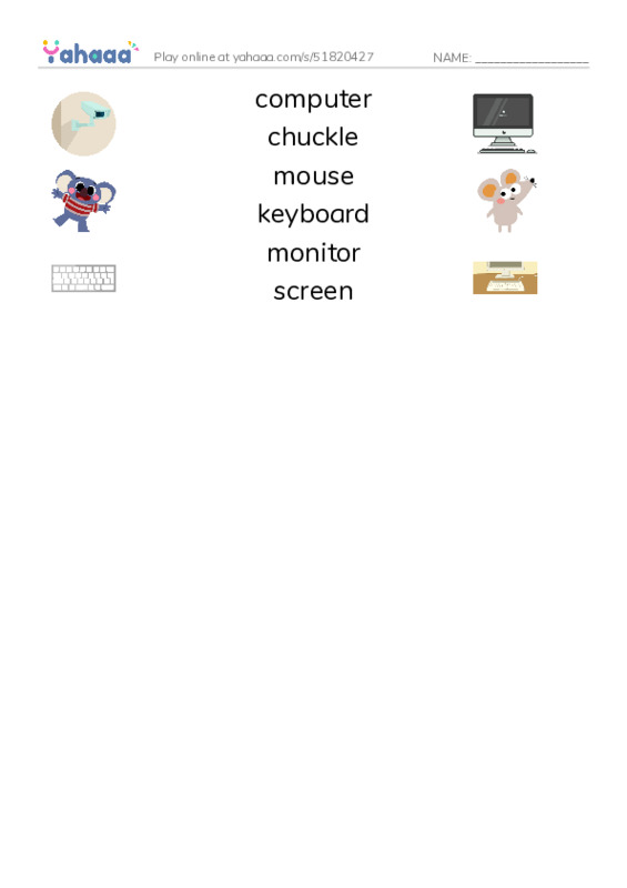 RAZ Vocabulary K: The Mind Game PDF three columns match words