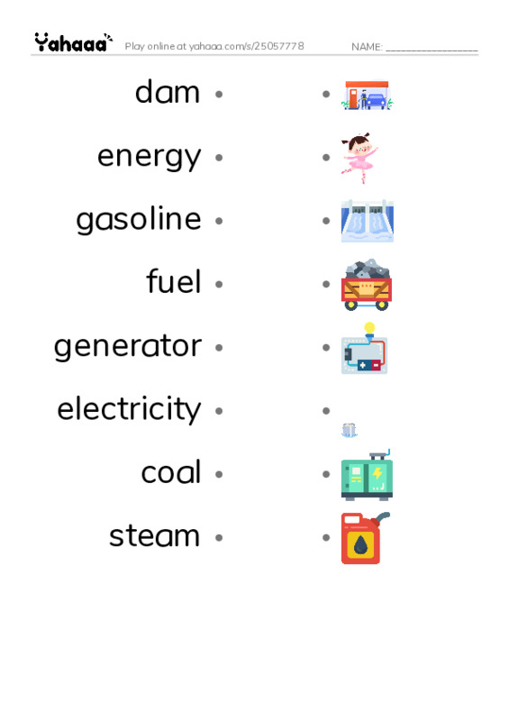 RAZ Vocabulary K: Where We Get Energy PDF link match words worksheet