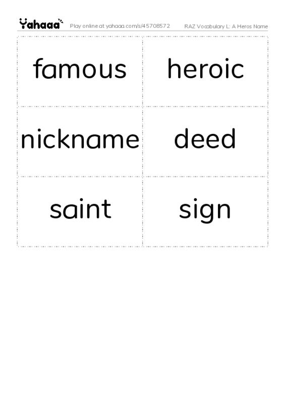 RAZ Vocabulary L: A Heros Name PDF two columns flashcards