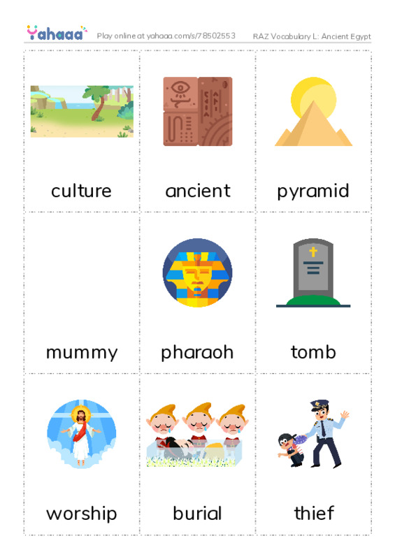 RAZ Vocabulary L: Ancient Egypt PDF flaschards with images