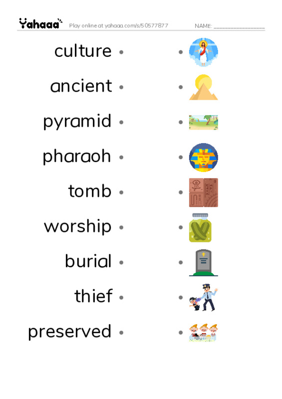 RAZ Vocabulary L: Ancient Egypt PDF link match words worksheet