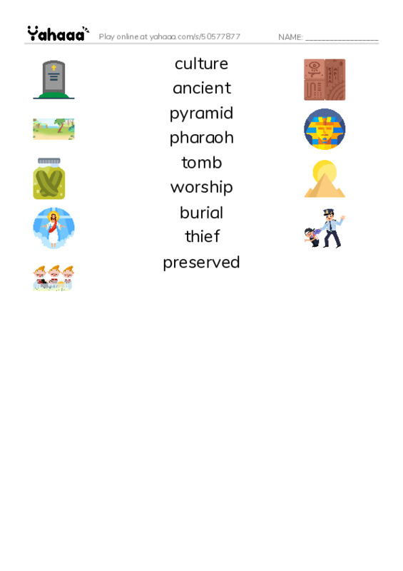RAZ Vocabulary L: Ancient Egypt PDF three columns match words