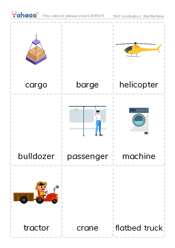 RAZ Vocabulary L: Big Machines PDF flaschards with images