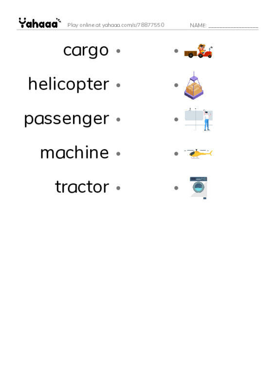 RAZ Vocabulary L: Big Machines PDF link match words worksheet