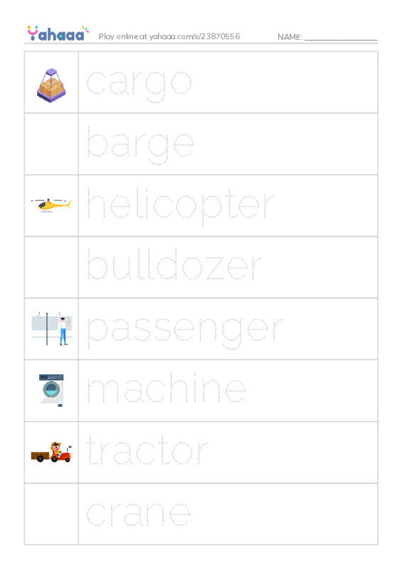 RAZ Vocabulary L: Big Machines PDF one column image words