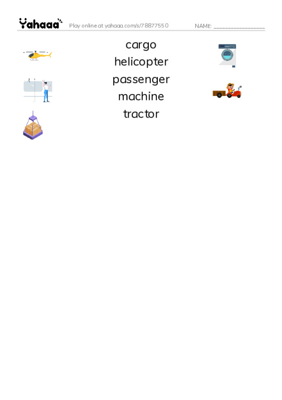 RAZ Vocabulary L: Big Machines PDF three columns match words