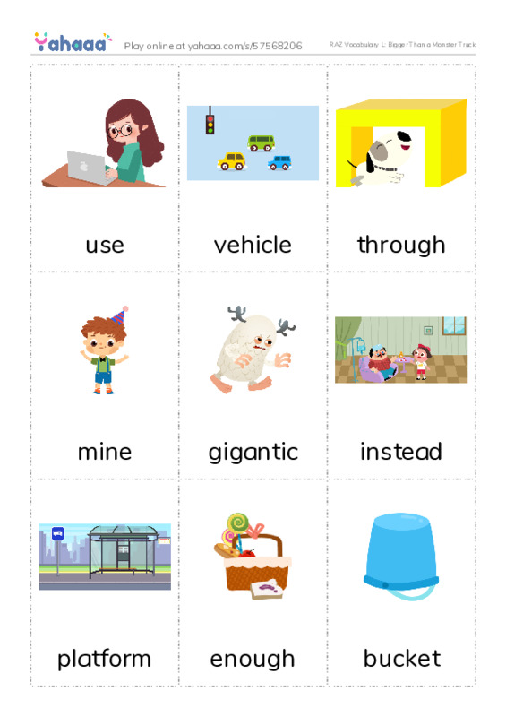 RAZ Vocabulary L: Bigger Than a Monster Truck PDF flaschards with images
