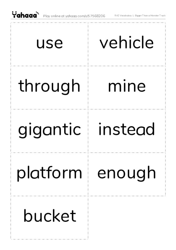 RAZ Vocabulary L: Bigger Than a Monster Truck PDF two columns flashcards