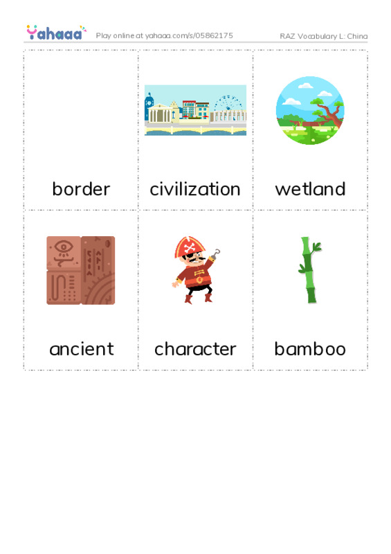 RAZ Vocabulary L: China PDF flaschards with images