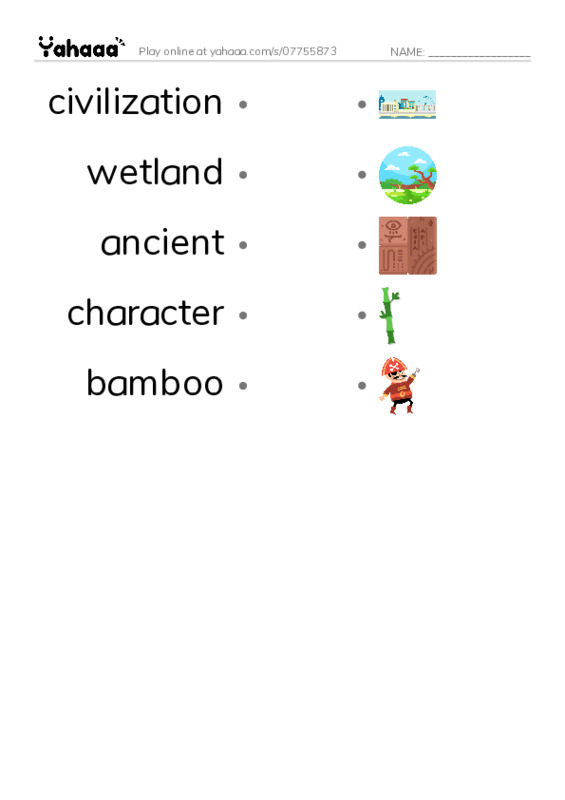 RAZ Vocabulary L: China PDF link match words worksheet