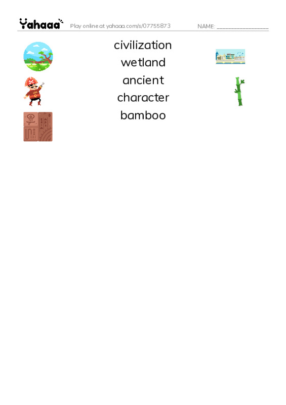 RAZ Vocabulary L: China PDF three columns match words