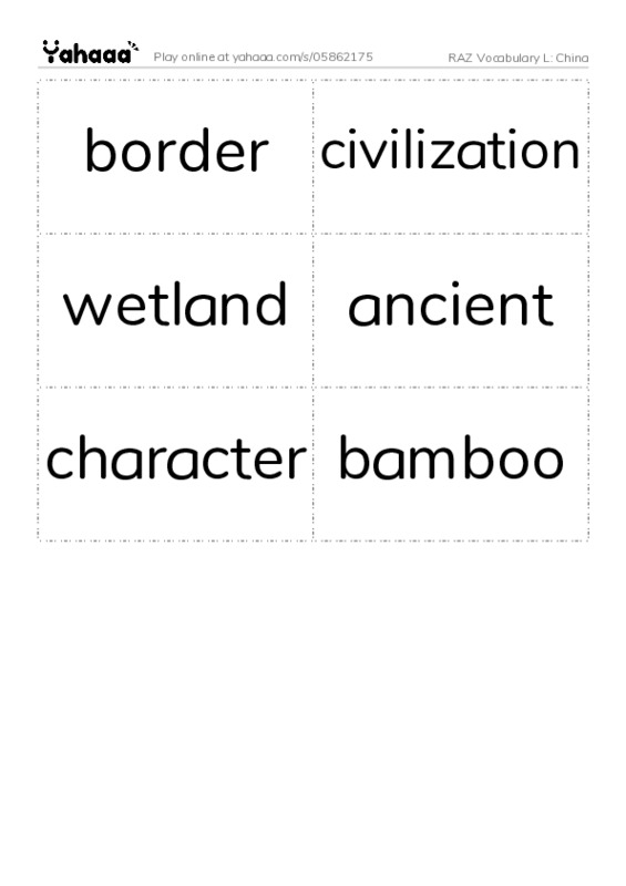 RAZ Vocabulary L: China PDF two columns flashcards