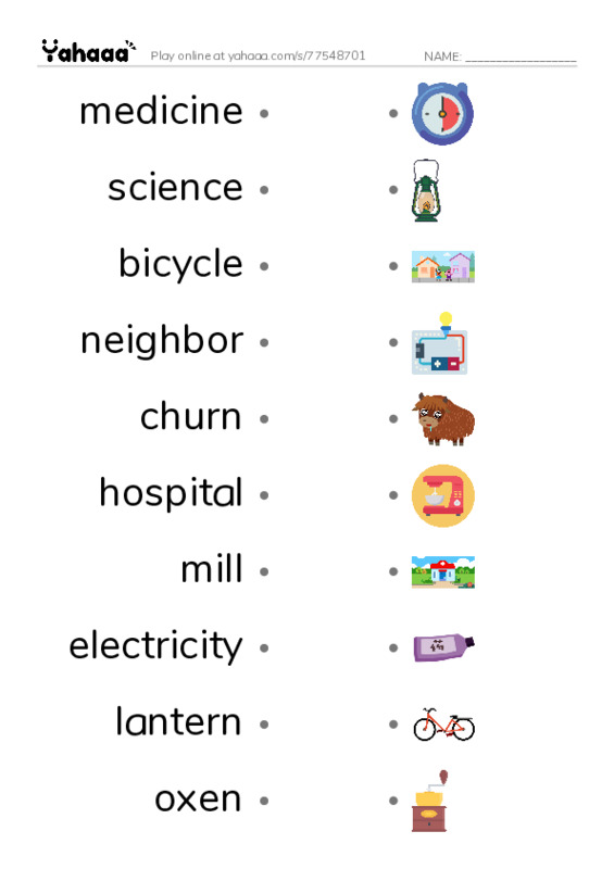RAZ Vocabulary L: Colonial Life PDF link match words worksheet