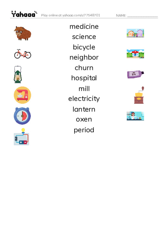 RAZ Vocabulary L: Colonial Life PDF three columns match words