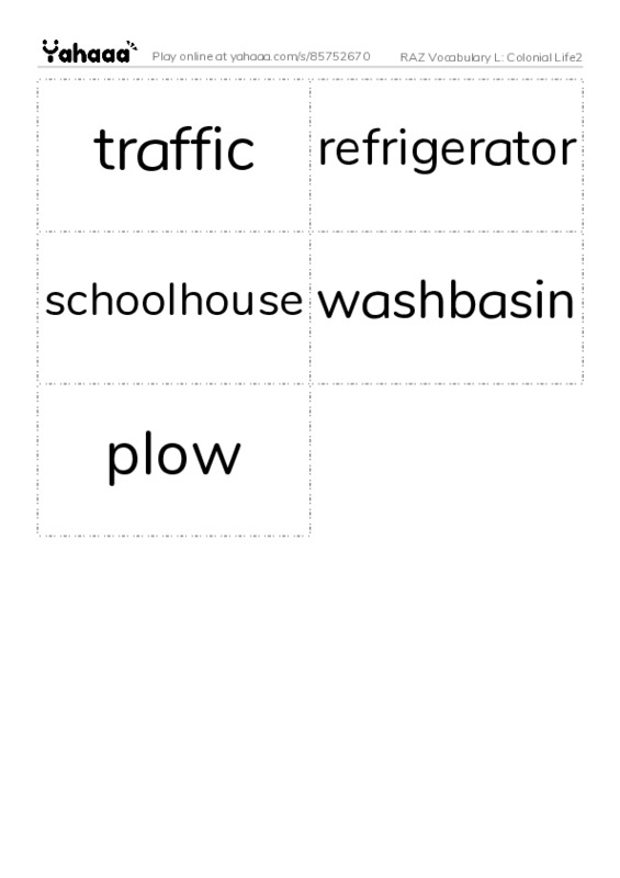 RAZ Vocabulary L: Colonial Life2 PDF two columns flashcards