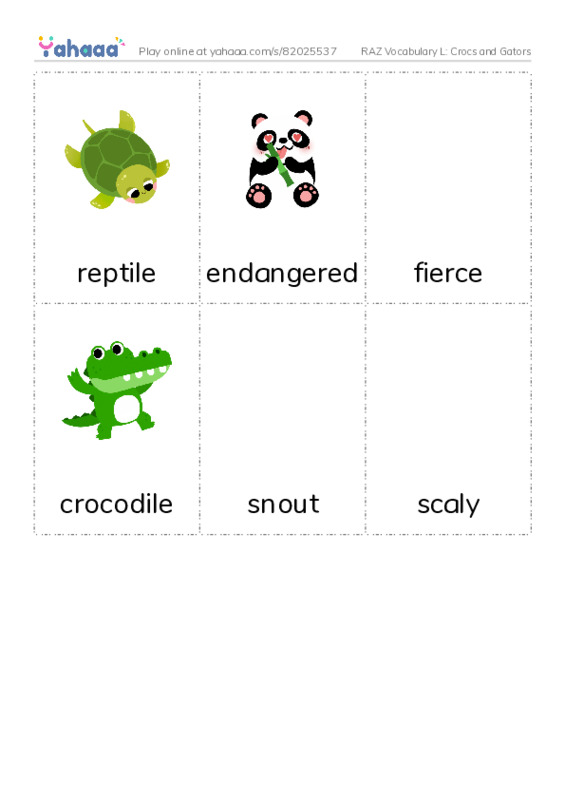RAZ Vocabulary L: Crocs and Gators PDF flaschards with images