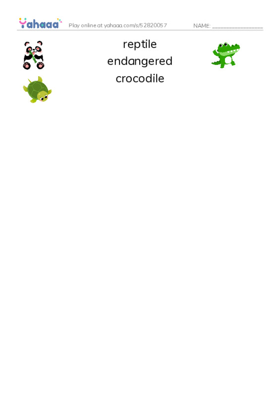 RAZ Vocabulary L: Crocs and Gators PDF three columns match words