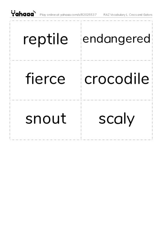 RAZ Vocabulary L: Crocs and Gators PDF two columns flashcards