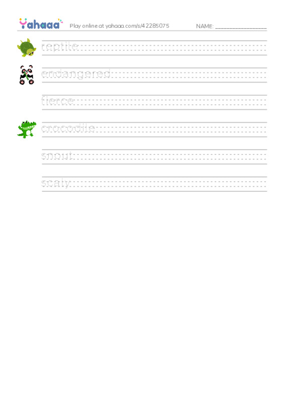 RAZ Vocabulary L: Crocs and Gators PDF write between the lines worksheet