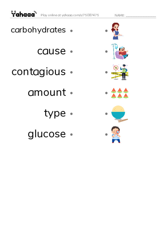 RAZ Vocabulary L: Diabetes and Me PDF link match words worksheet